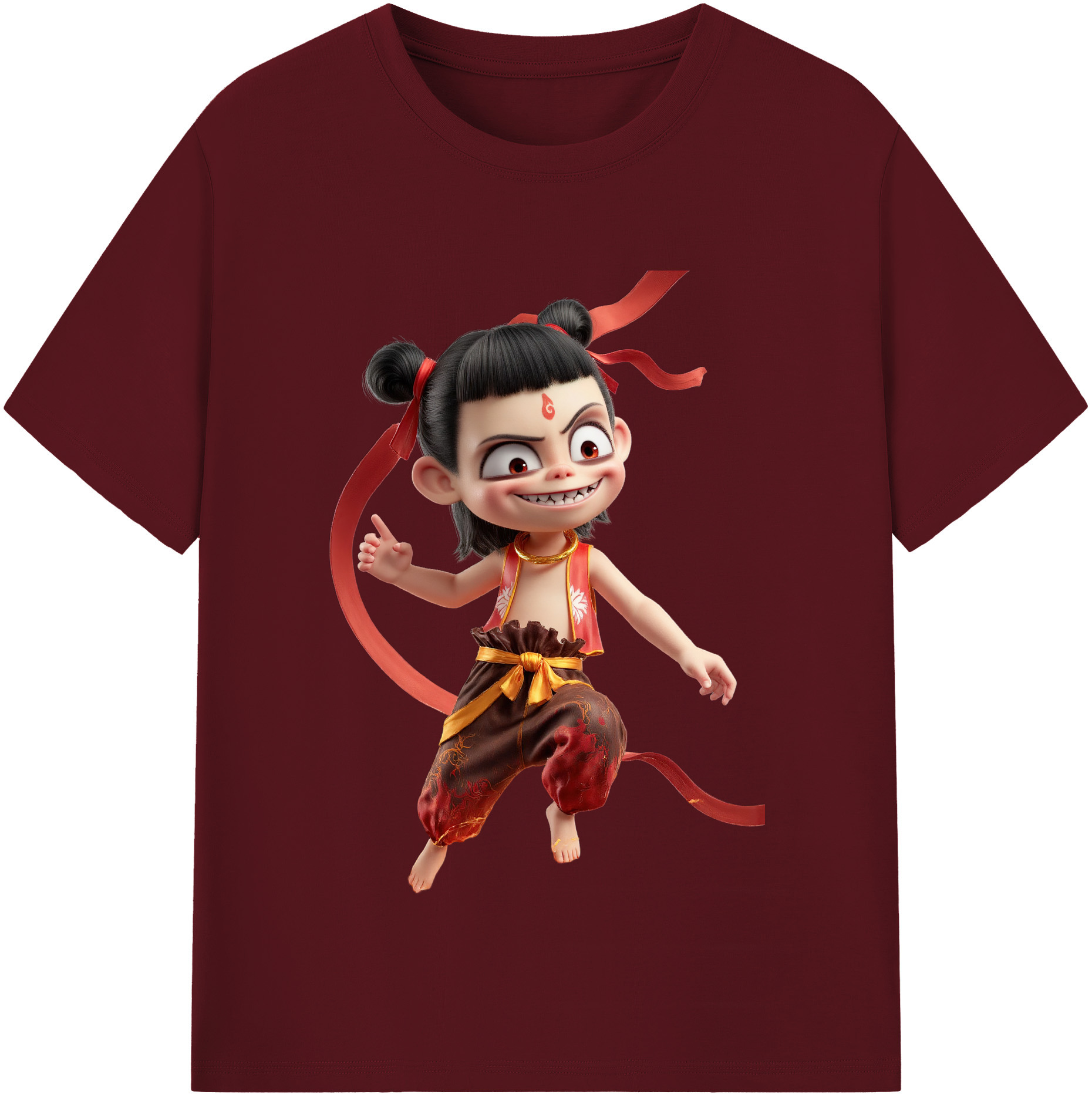 （画像用） Ne Zha 2 ナタ 魔童の大暴れ 綿100％半袖Tシャツ（フロントプリント）